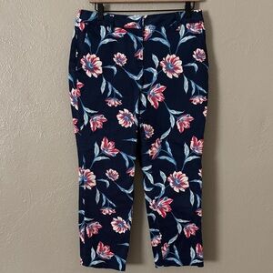 Lands' End Women's Blue Floral Mid Rise Straight Leg Chino Crop Pants Capri SZ 8